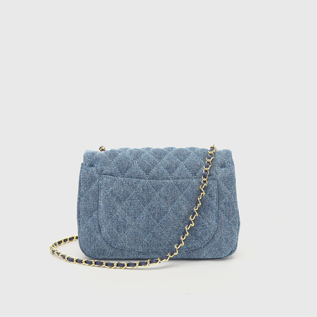 Bolso Vaquero con Cadena de Bolas Doradas Mujer