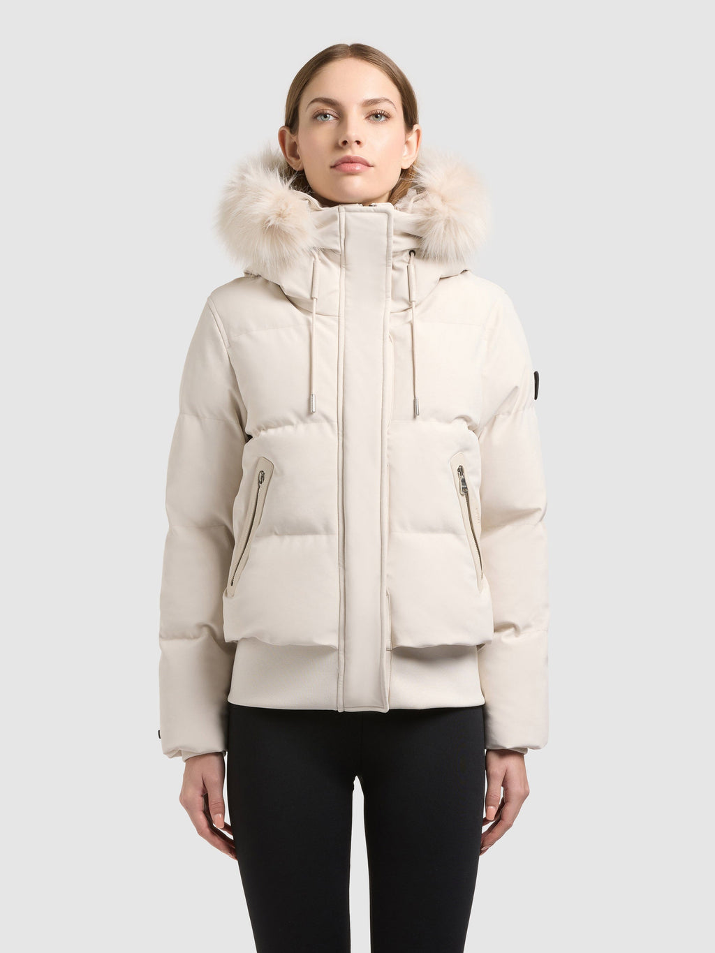 Chaqueta Acolchada Corta Mujer Capucha Desmontable con Pelo Sintético