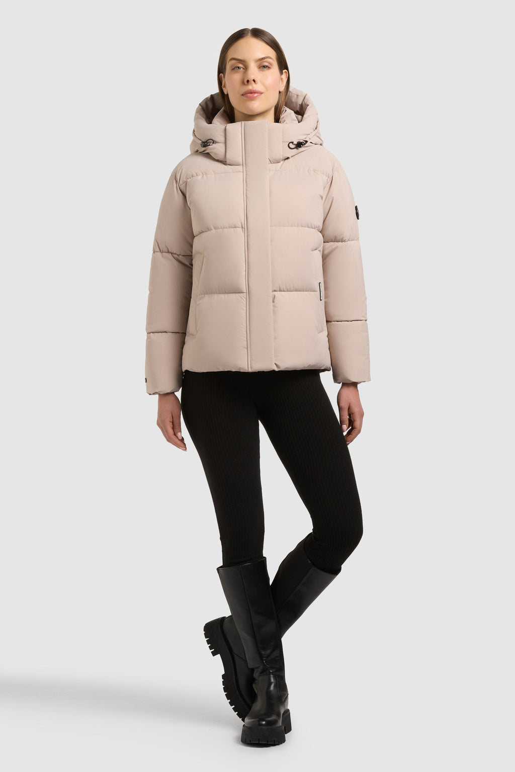 Chaqueta Acolchada Mujer Hombro Caído Capucha Desmontable