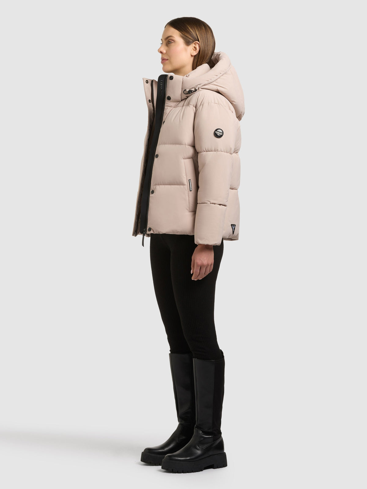 Chaqueta Acolchada Mujer Hombro Caído Capucha Desmontable