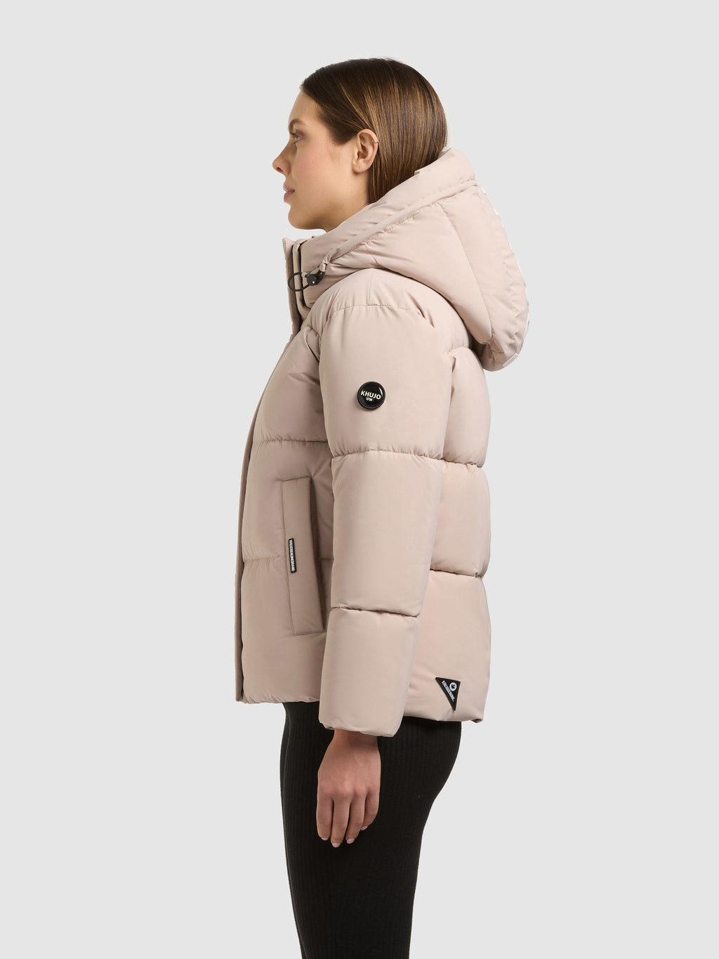 Chaqueta Acolchada Mujer Hombro Caído Capucha Desmontable