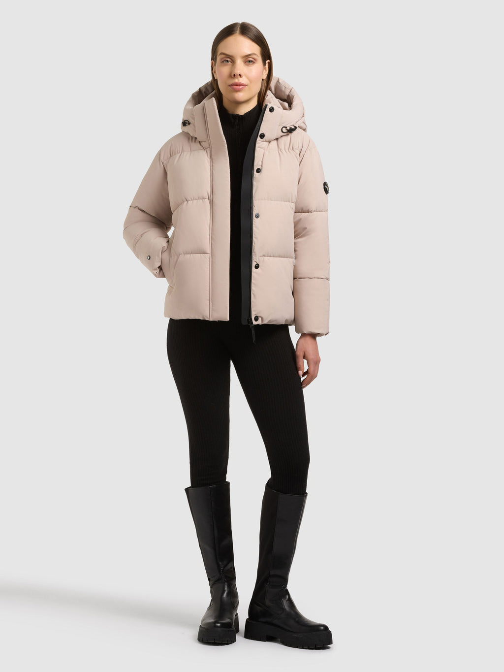Chaqueta Acolchada Mujer Hombro Caído Capucha Desmontable