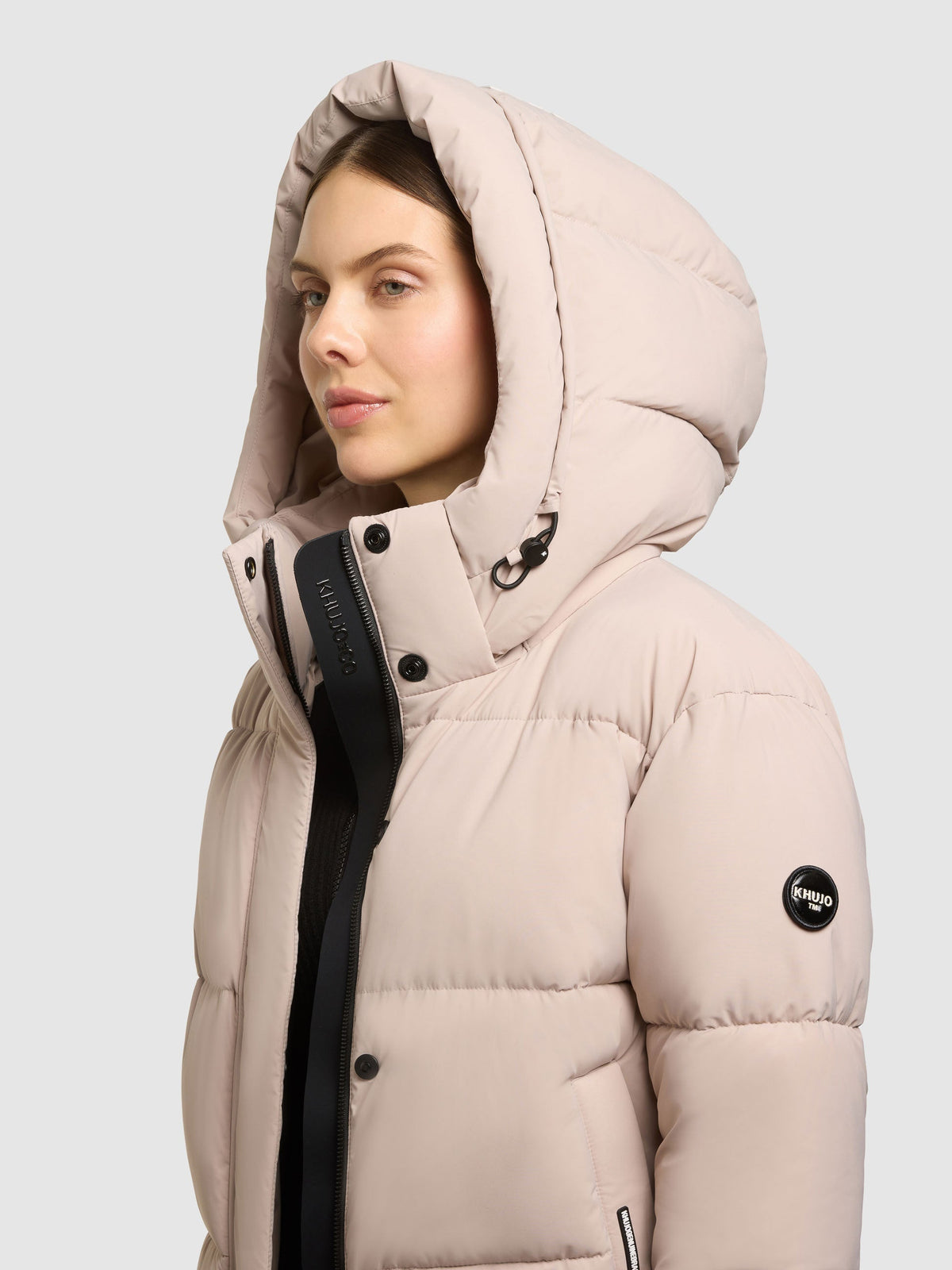 Chaqueta Acolchada Mujer Hombro Caído Capucha Desmontable