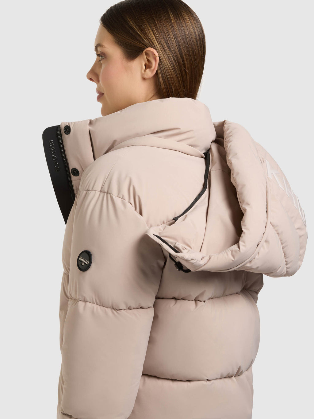Chaqueta Acolchada Mujer Hombro Caído Capucha Desmontable