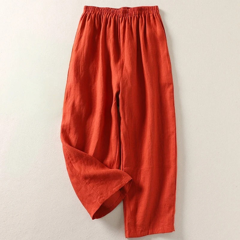 Pantalón Fluido de Algodón y Lino en color naranja