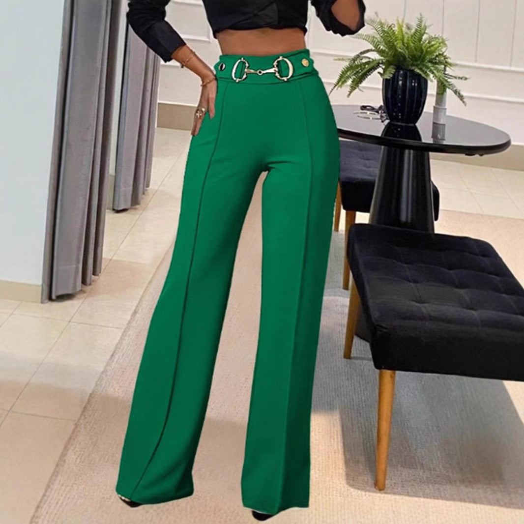 Pantalón Recto de Tiro Alto Elegante para Mujer - en color verde, vista frontal