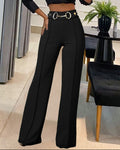 Pantalón Recto de Tiro Alto Elegante para Mujer - en color negro, vista frontal