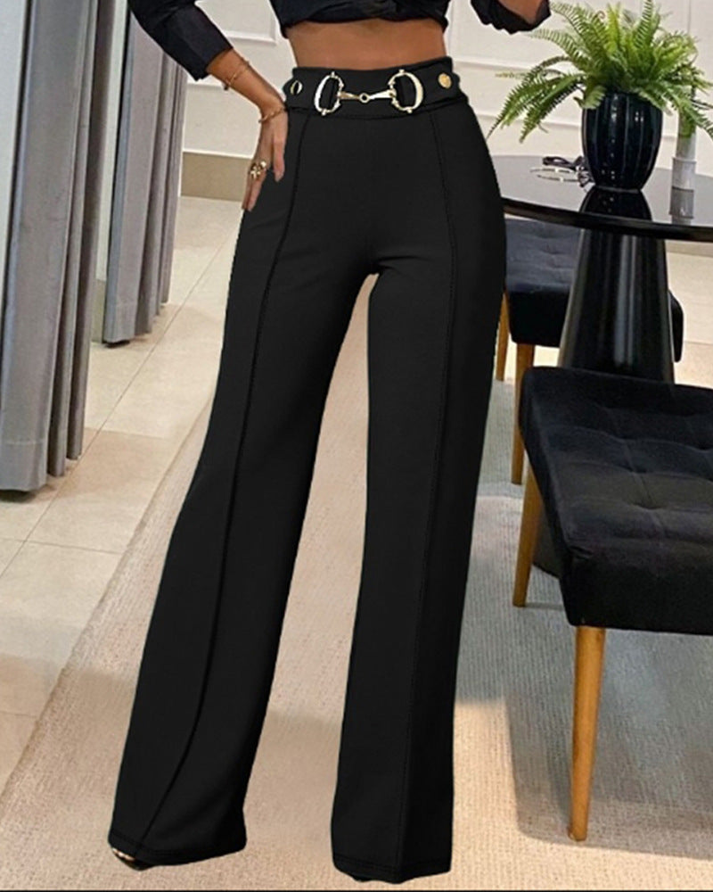 Pantalón Recto de Tiro Alto Elegante para Mujer - en color negro, vista frontal