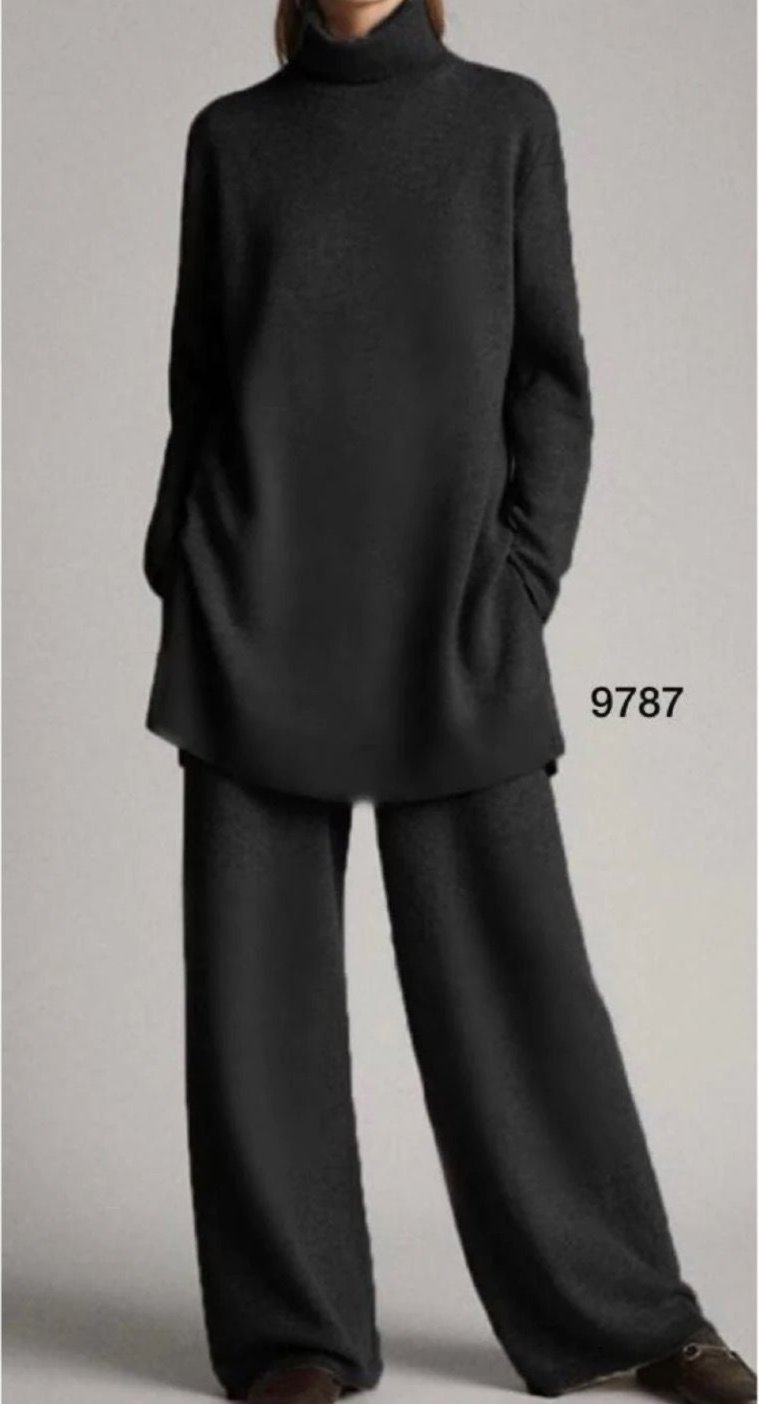 Conjunto Dos Piezas de Lana Suave Estilo Minimal en color negro
