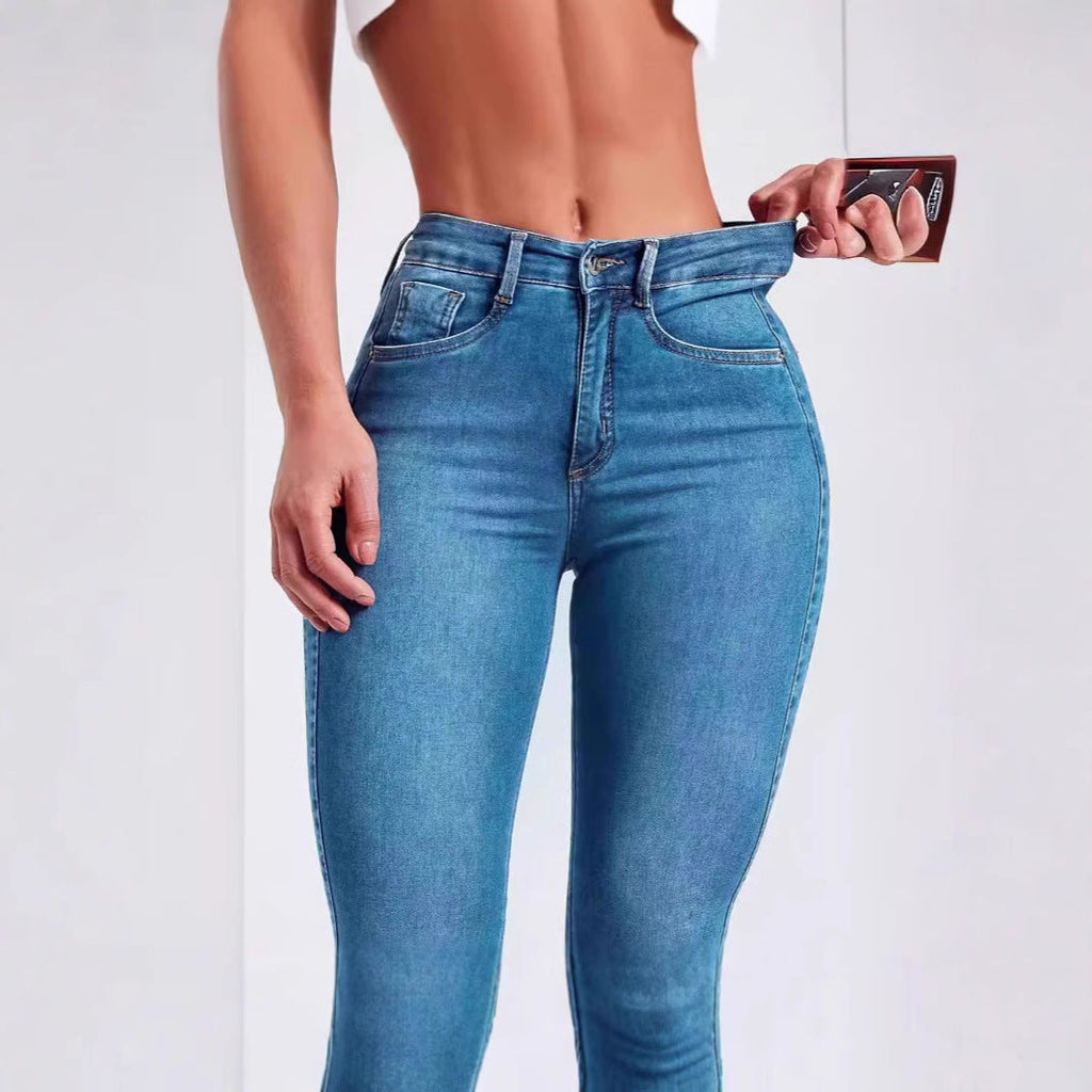 Jeans Skinny Elásticos de Tiro Alto para Mujer - detalle de la cintura alta y el bolsillo