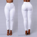 Pantalón Skinny Elástico de Tiro Alto Colores Vivos Mujer - en color blanco, vistas frontal y posterior
