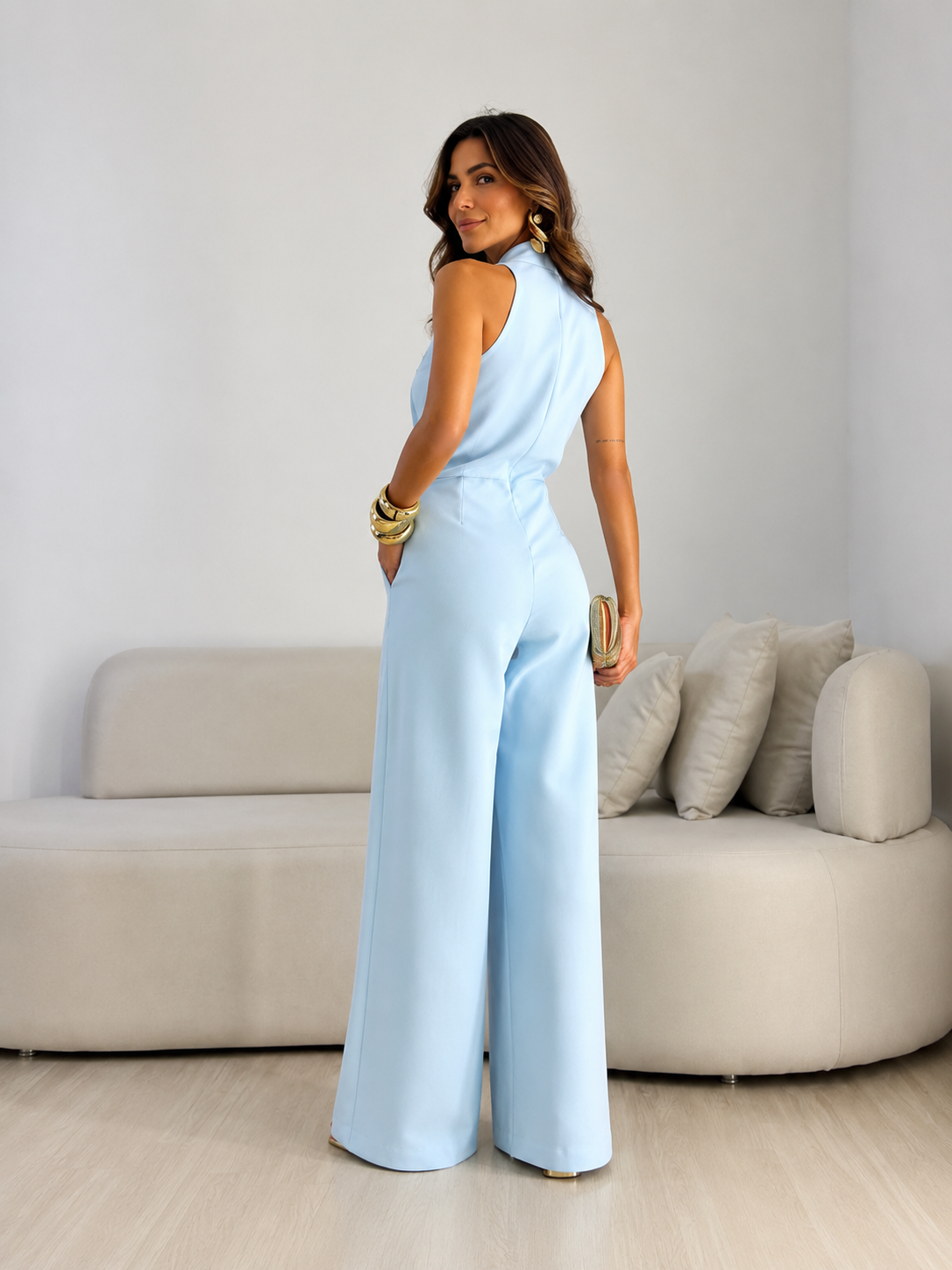 Mono Halter con Lazo Frontal Pierna Ancha Mujer