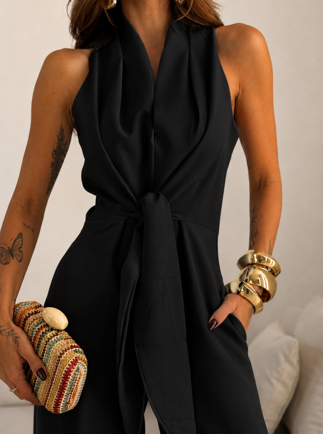 Mono Halter con Lazo Frontal Pierna Ancha Mujer