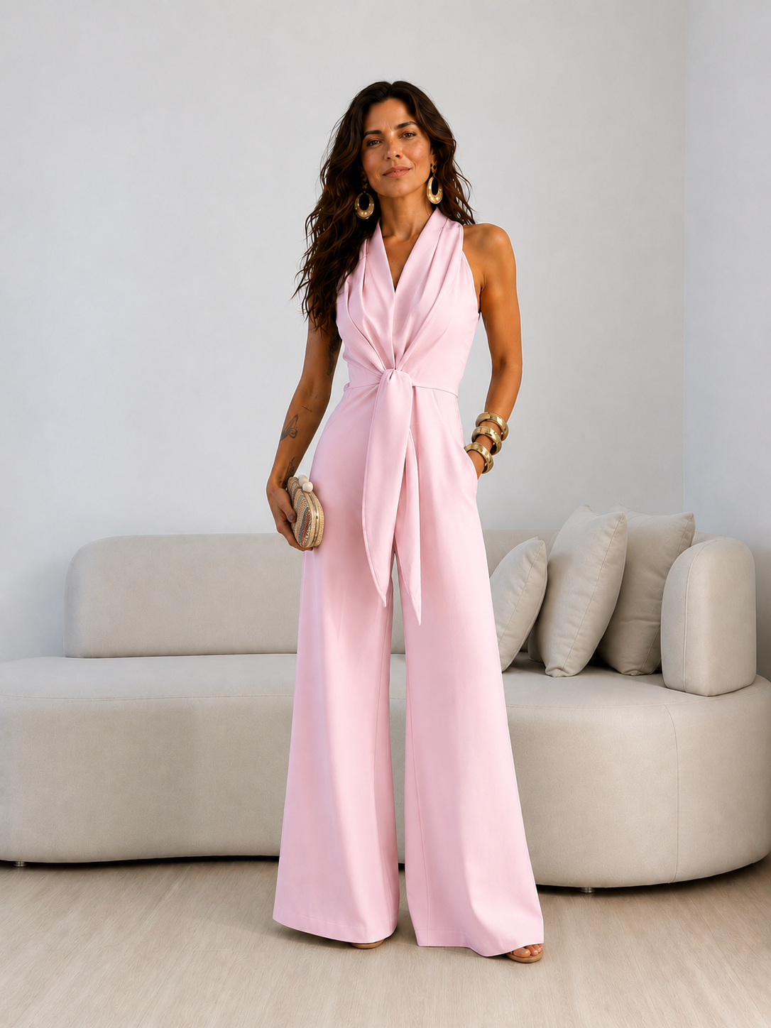 Mono Halter con Lazo Frontal Pierna Ancha Mujer