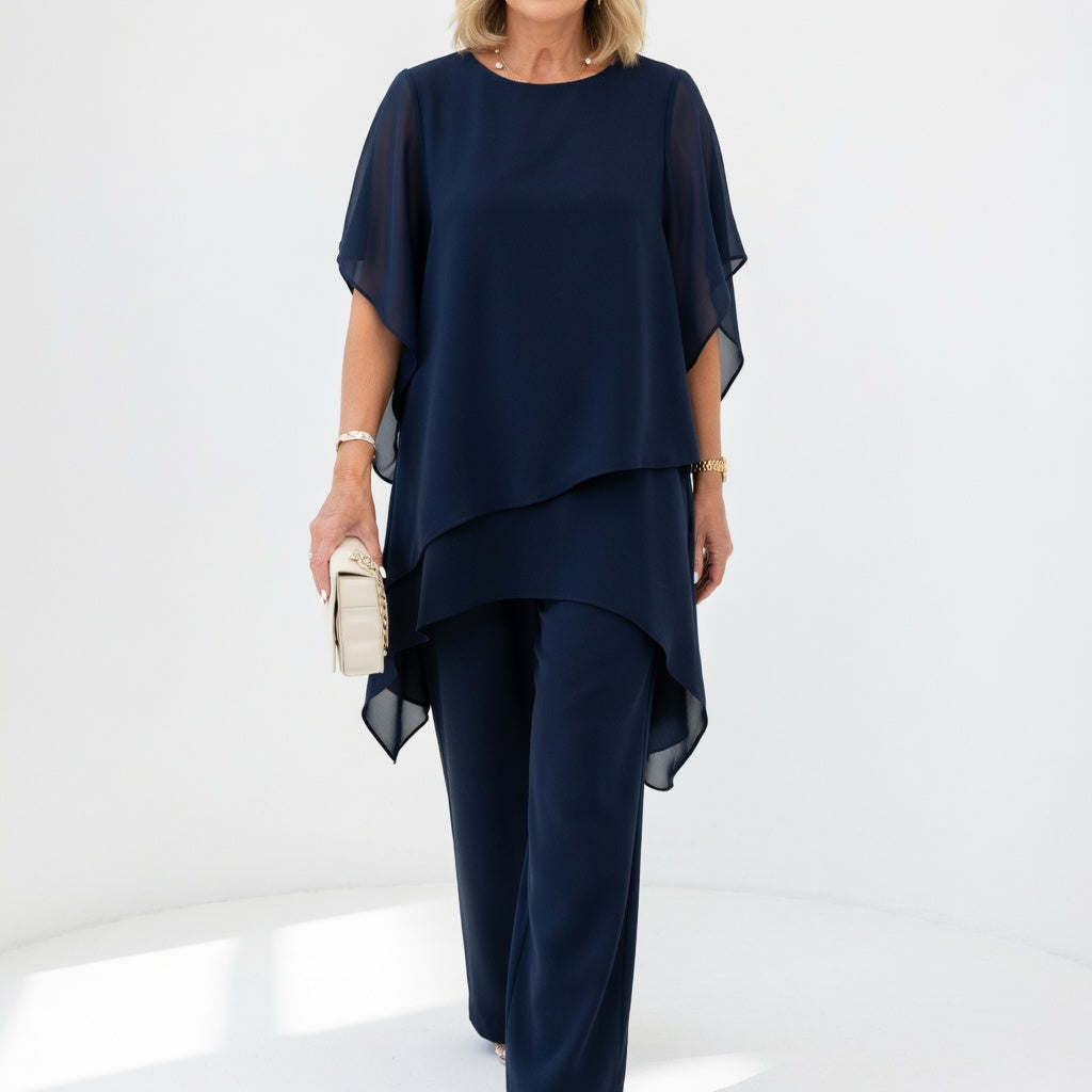Conjunto Fluido Elegante Dos Piezas en color azul oscuro