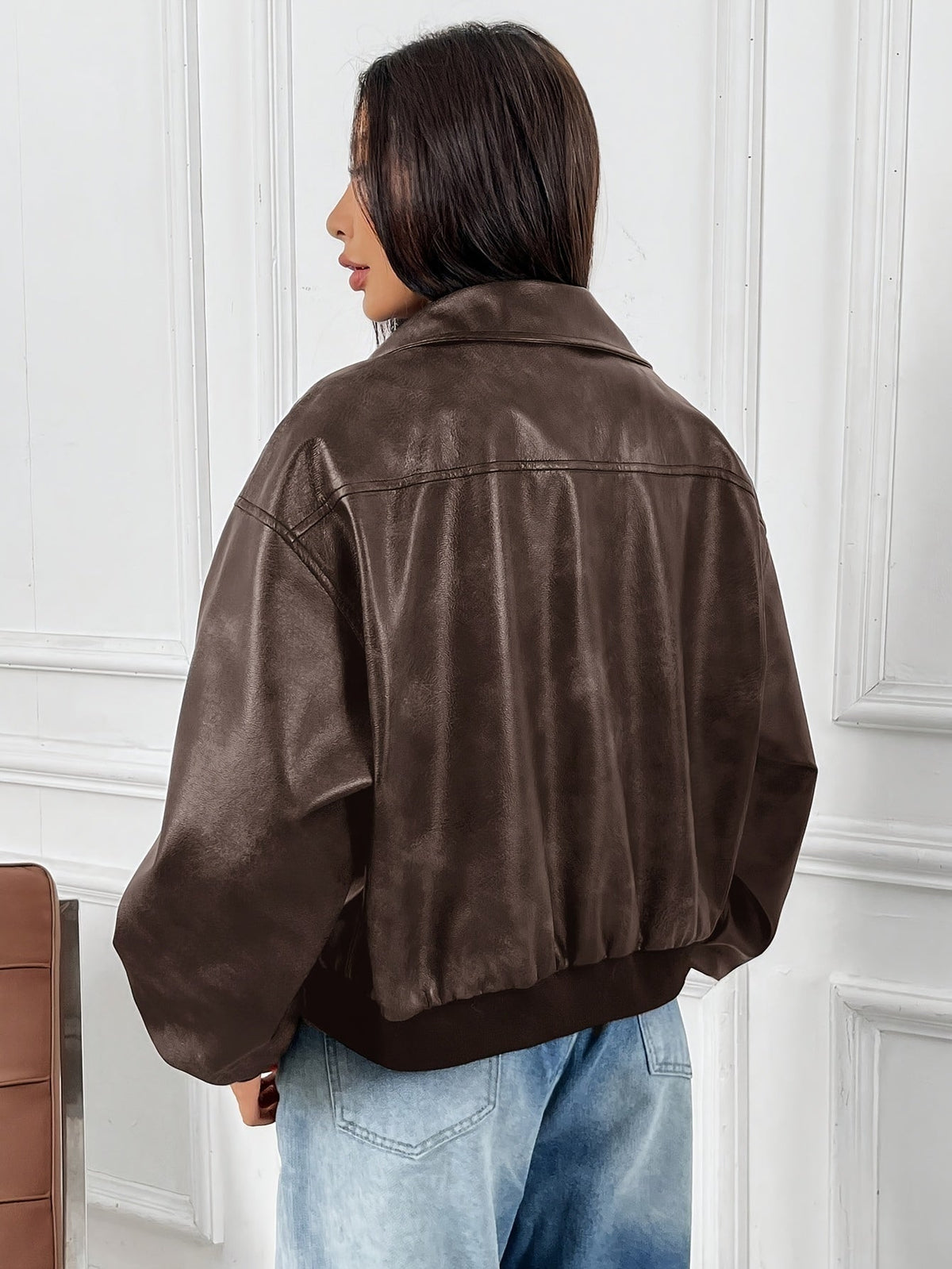 Cazadora Biker de Cuero Sintético Mujer