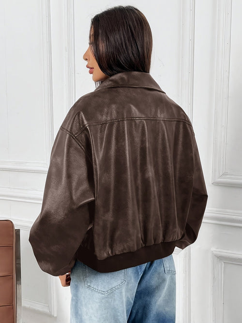 Cazadora Biker de Cuero Sintético Mujer
