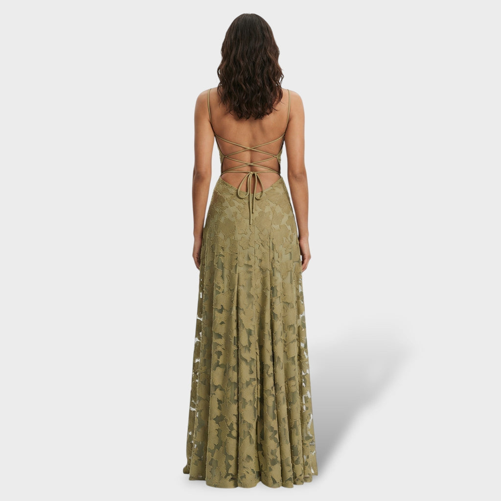 Vestido Largo de Fiesta con Espalda Descubierta Mujer Encaje