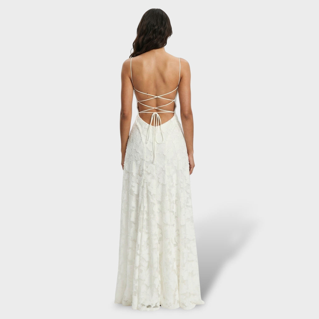 Vestido Largo de Fiesta con Espalda Descubierta Mujer Encaje