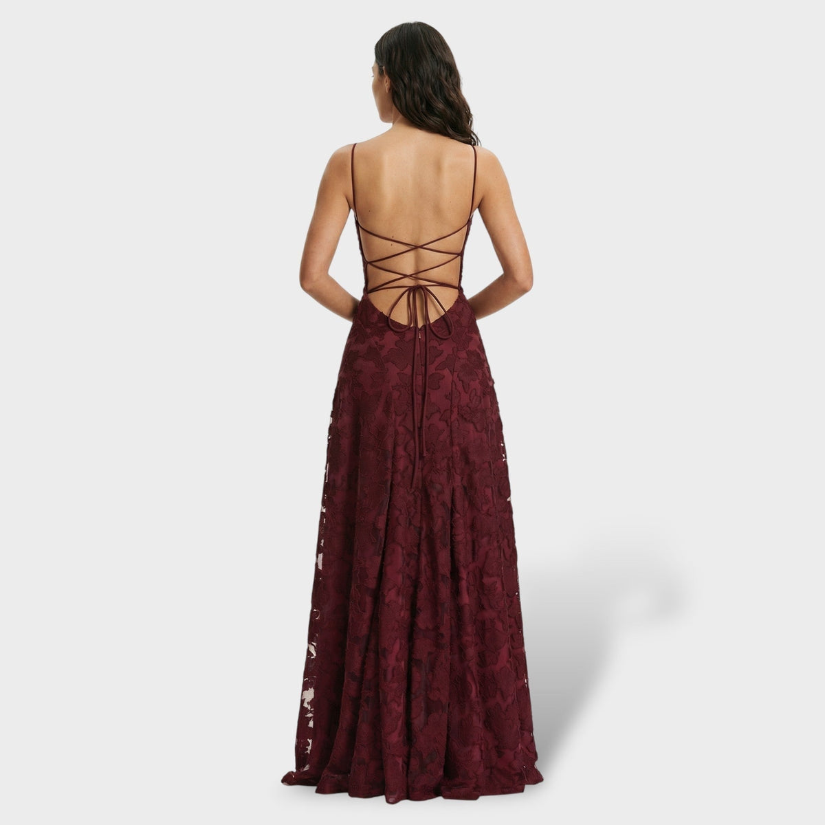 Vestido Largo de Fiesta con Espalda Descubierta Mujer Encaje