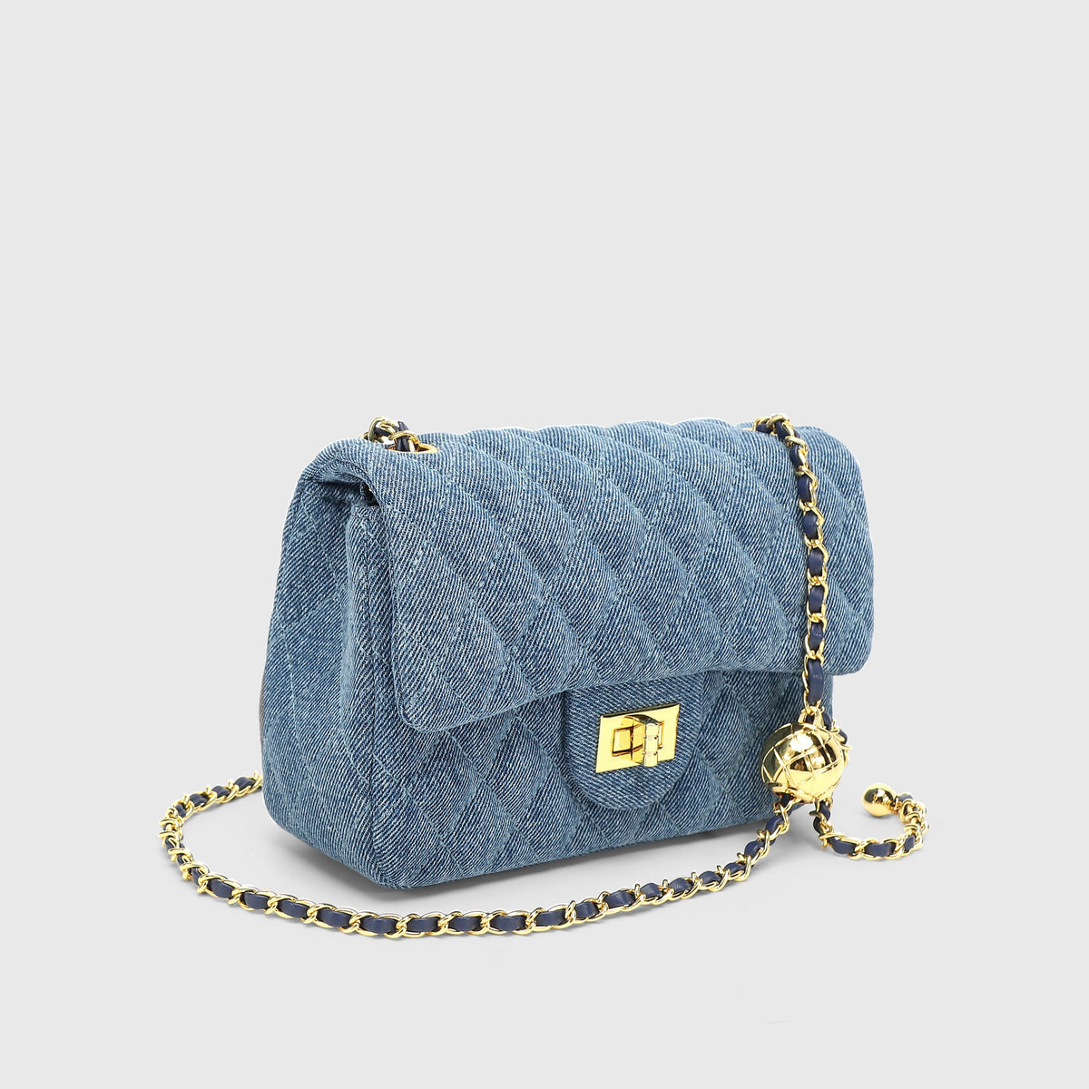 Bolso Vaquero con Cadena de Bolas Doradas Mujer