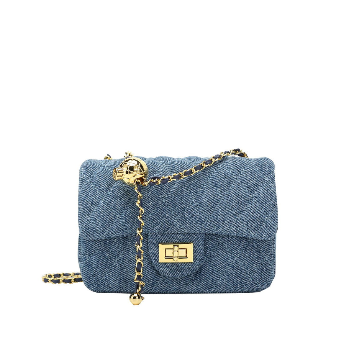 Bolso Vaquero con Cadena de Bolas Doradas Mujer