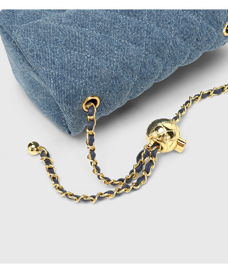 Bolso Vaquero con Cadena de Bolas Doradas Mujer