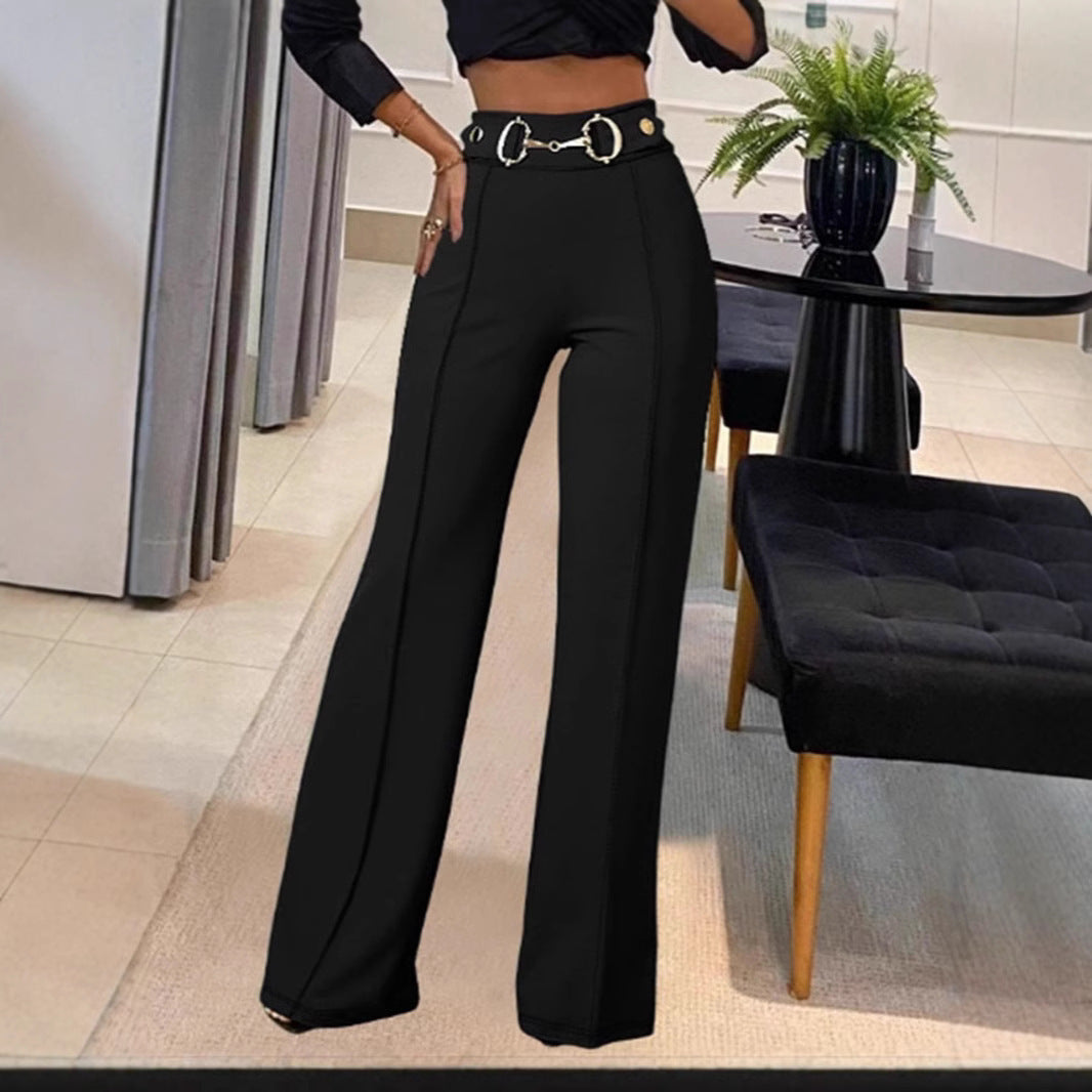 Pantalón Recto de Tiro Alto Elegante para Mujer - en color negro, vista frontal