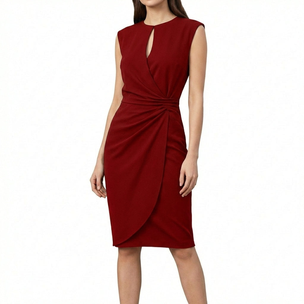 Women's Sleeveless Keyhole Neck Drape Cocktail Dress