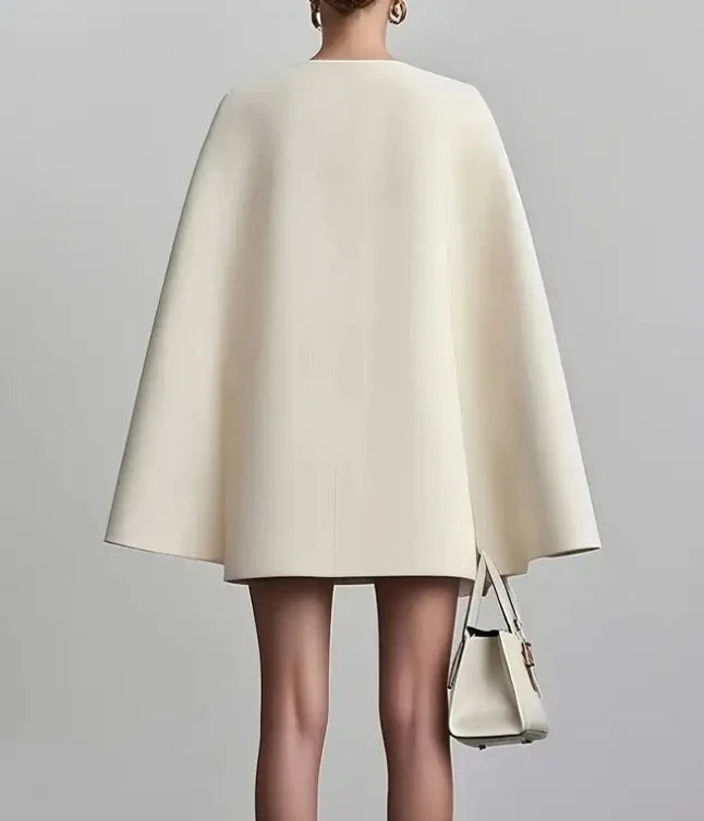 Vestido Blazer Corto Manga Capa Mujer Escote V Doble Botonadura