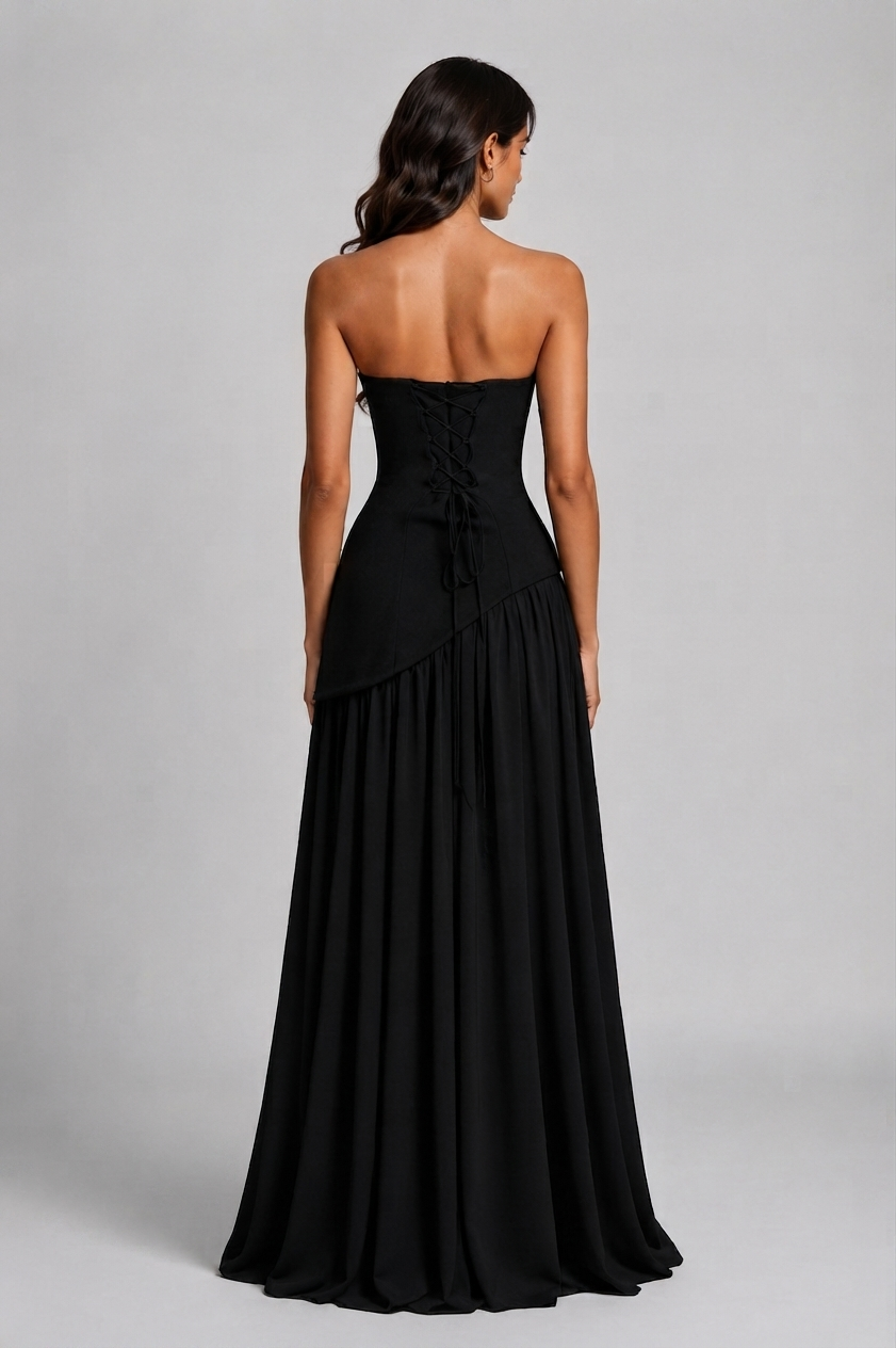 Vestido Largo de Noche Drapeado Mujer Corsé Abertura Lateral