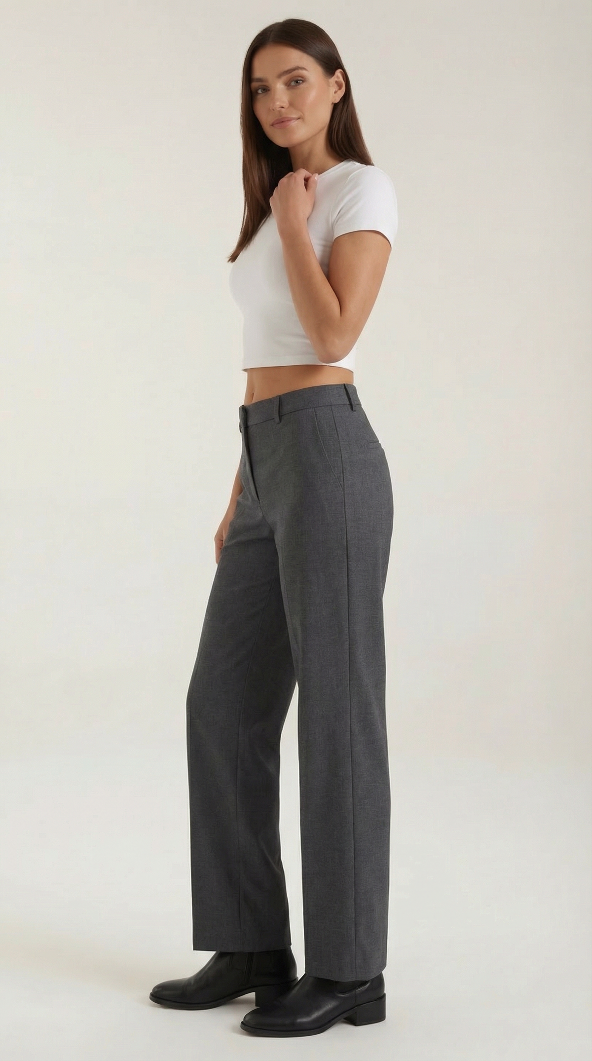 Pantalón Recto Plisado Mujer