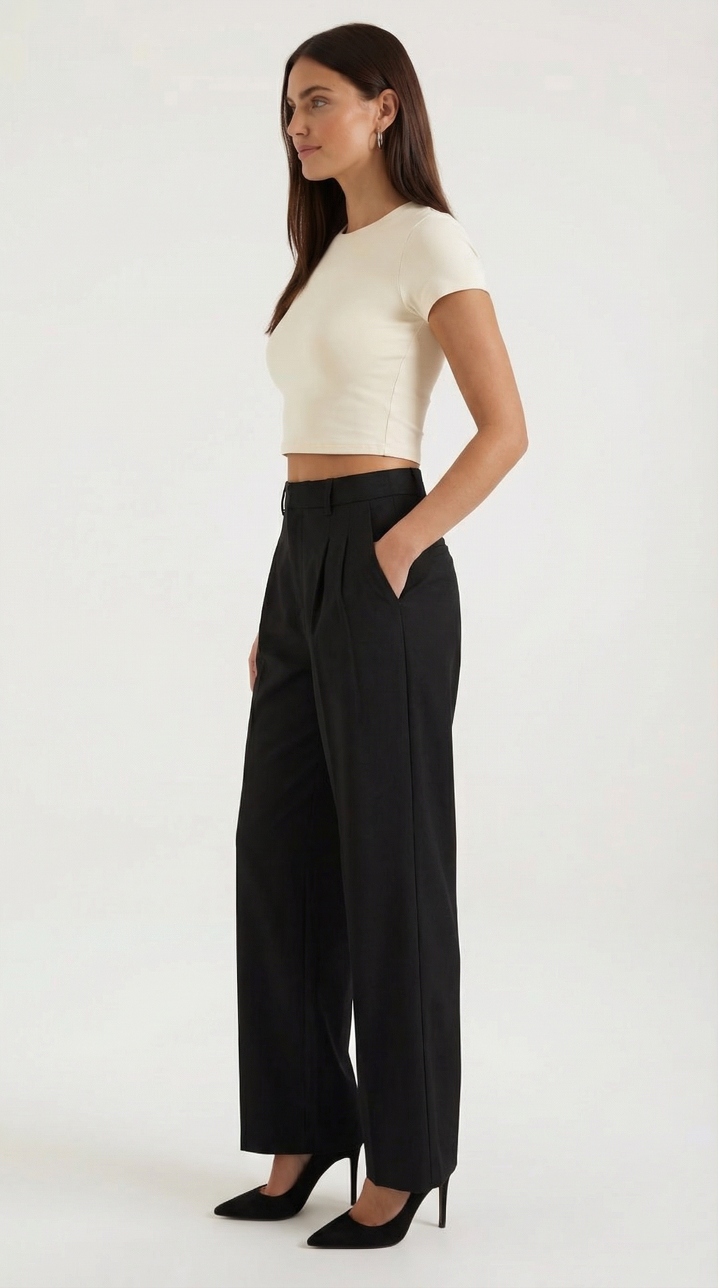 Pantalón Recto Plisado Mujer