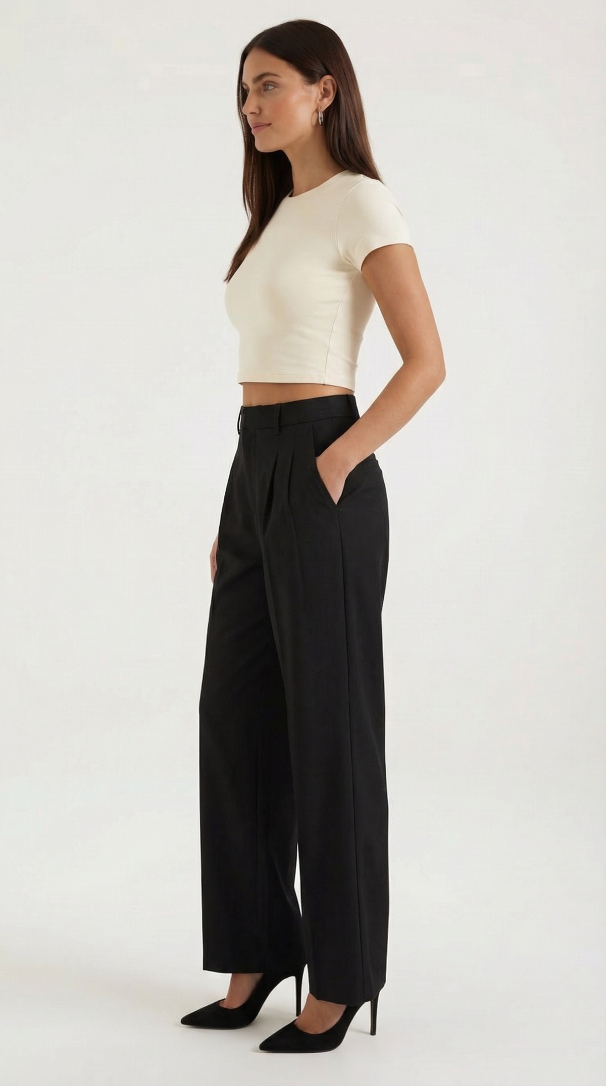 Pantalón Recto Plisado Mujer