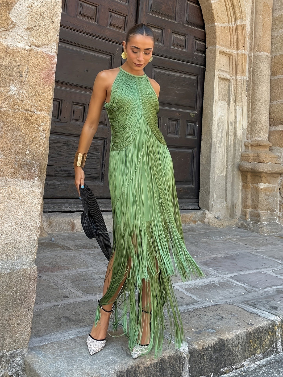 Women's Halter Neck Long Fringe Party Dress